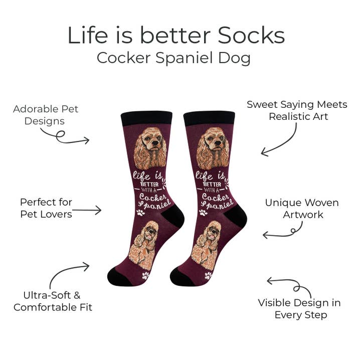 E&S Pets – wholesale Socks – Unisex – Cocker Spaniel Dog Socks - Fun Novelty Crew Socks - Unisex2