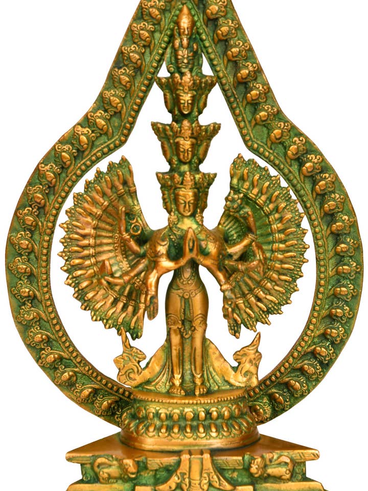 12" Eleven Headed Thousand Armed Avalokiteshvara In Brass for wholesale by Exotic India Art