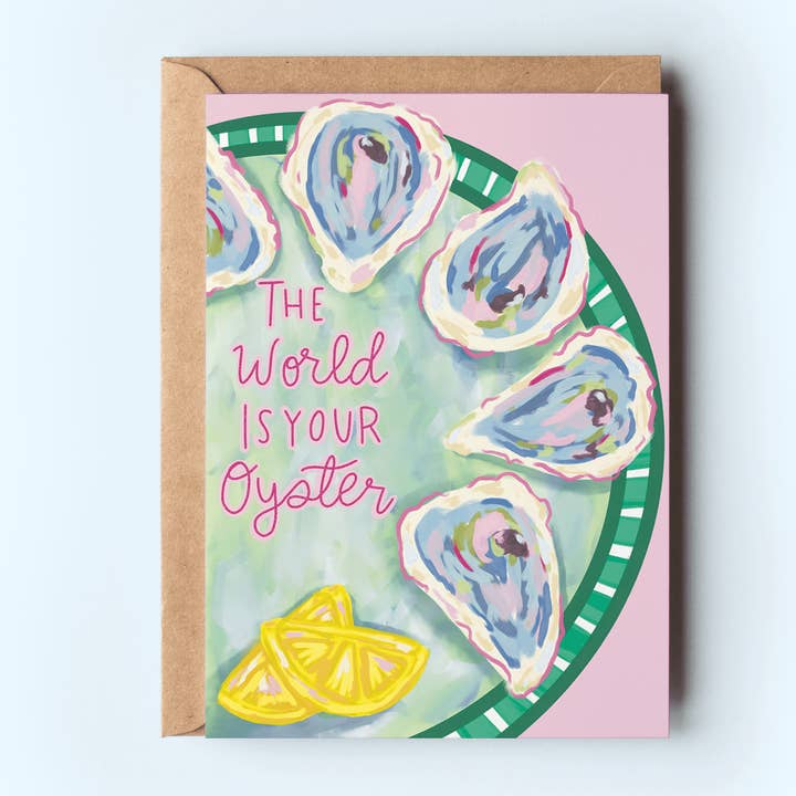 The Shelley Society - Wholesale Congratulations Card - The World Is Your Oyster Beach Coastal Greeting Card0