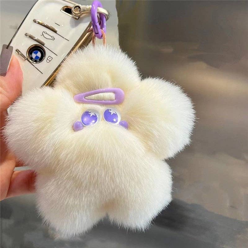 FurDecoration - Wholesale Keychain - Women's - Fluffy Rex Rabbit Fur Star-Shaped Car Key Bag Pendant Keychain0