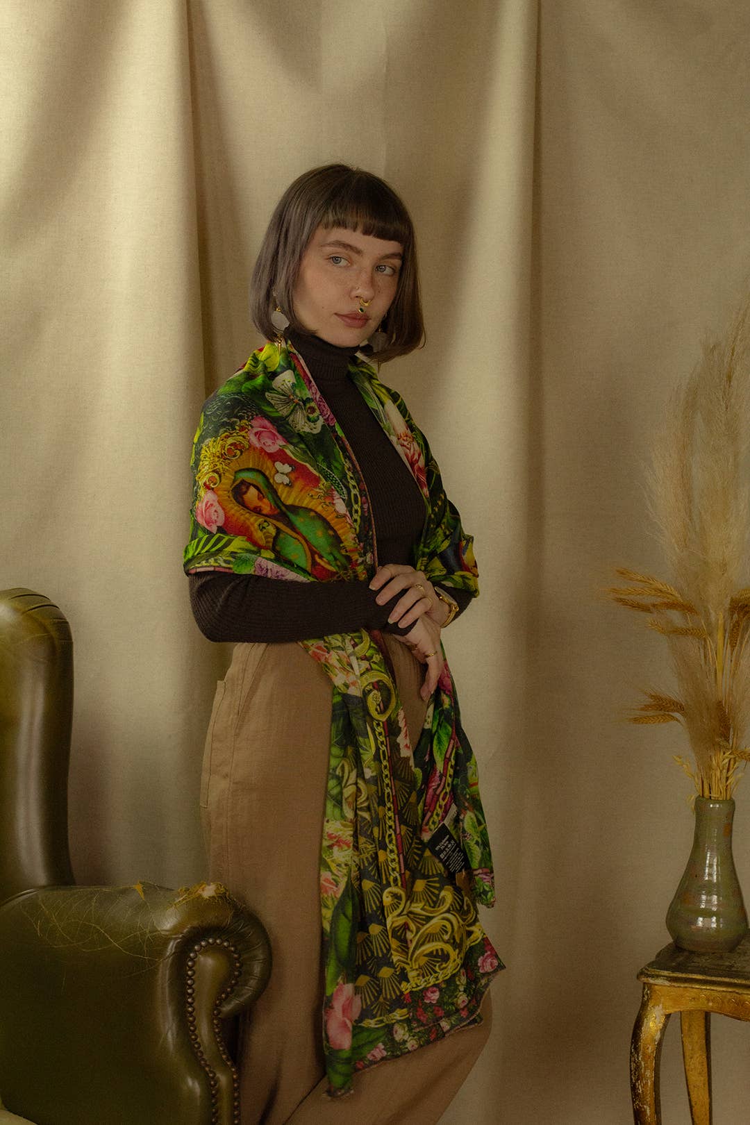 BROKANTE – wholesale Halsduk - Dam – Stor kashmirsjal 200x70cm, tryck MARIE3