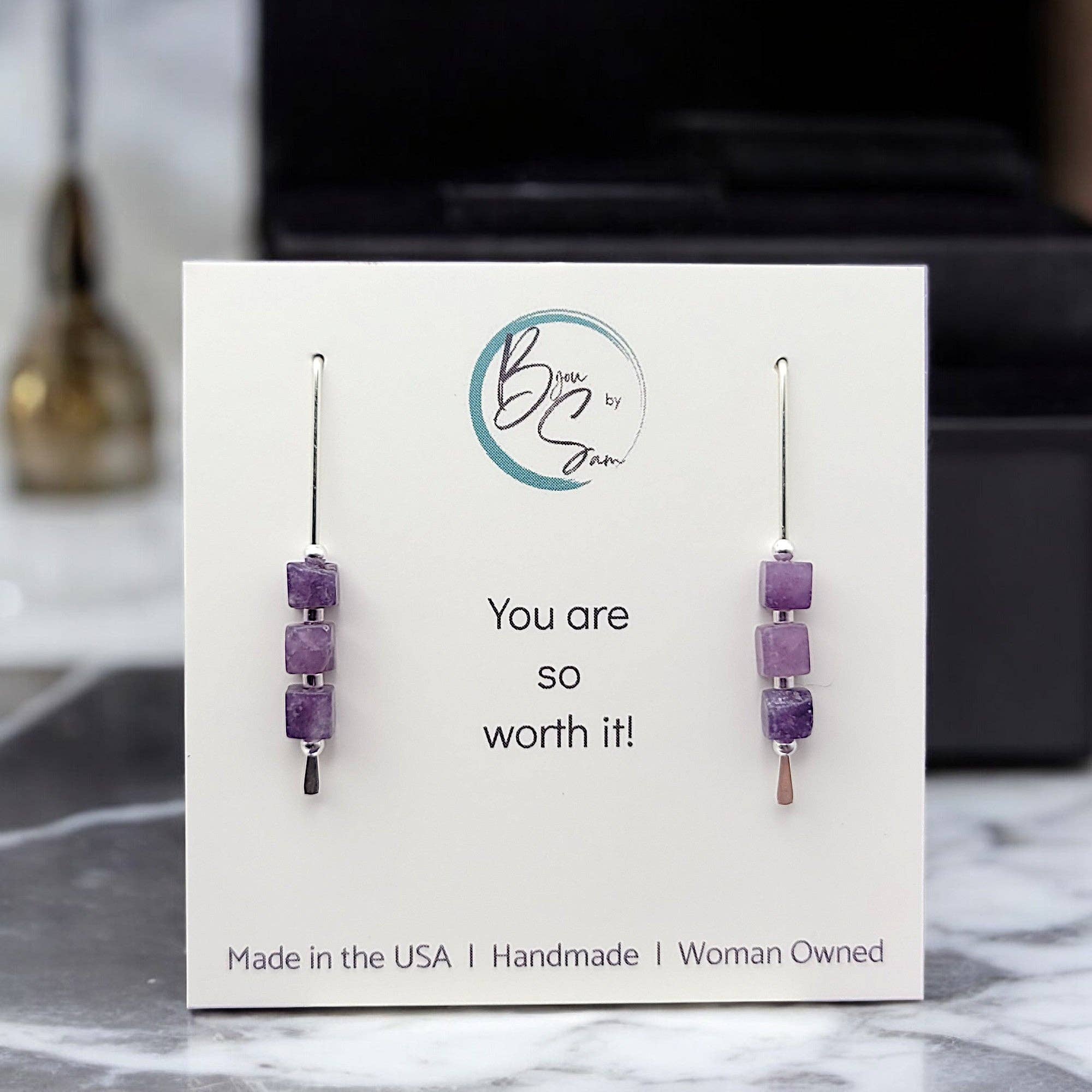 Bijou by SAM - Wholesale Dangle Earrings - Sterling Silver & Amethyst Threader Earrings3