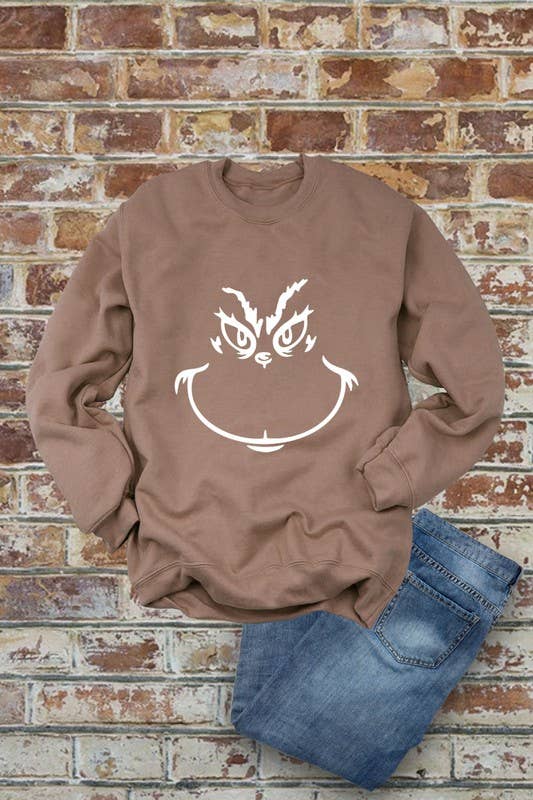 Top Avenue - Wholesale Graphic Sweatshirt - Women's - Grinch Face, Christmas, Unisex Crewneck Fleece Sweatshirts6