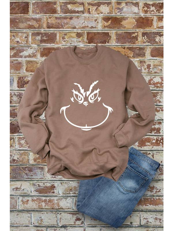 Top Avenue - Wholesale Graphic Sweatshirt - Women's - Grinch Face, Christmas, Unisex Crewneck Fleece Sweatshirts6