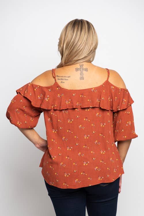 Curve Market - Wholesale Blouse - Women's - PLUS SIZE FLORAL COLD SHOULDER TOP1