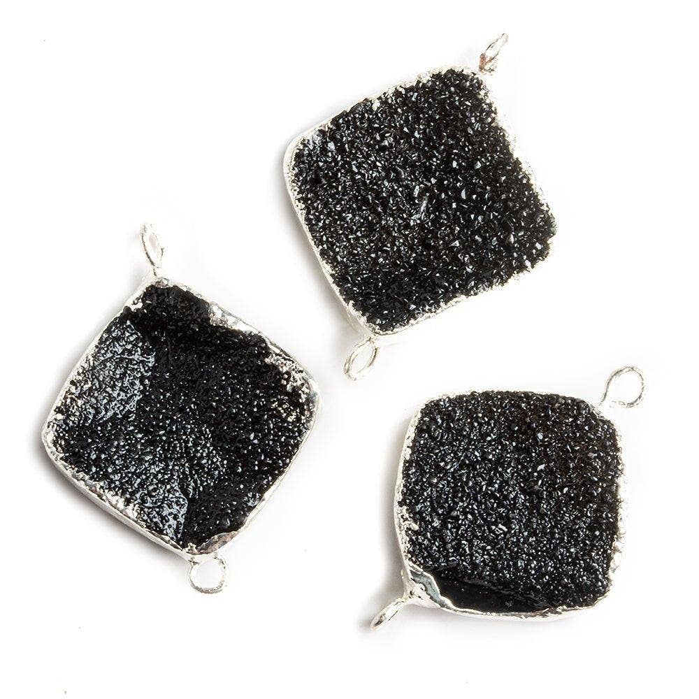 The Bead Traders - Wholesale Beads - 18mm Silver Leafed Black Drusy Square Corner Connector 1 bead1