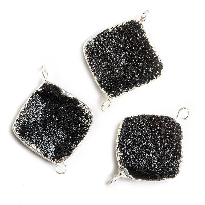 The Bead Traders - Wholesale Beads - 18mm Silver Leafed Black Drusy Square Corner Connector 1 bead1
