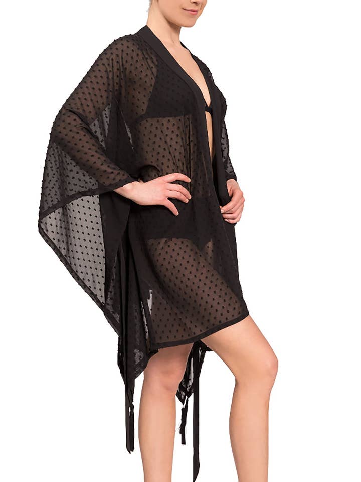 Jules Kurzes Kimono - Schwarzer Swiss Dot für den Großhandel von Everyday Ritual