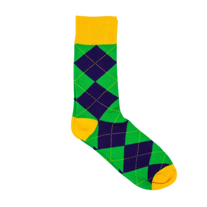 Purple, Green, and Yellow Argyle Socks (Pair) for wholesale by Plush Appeal LLC