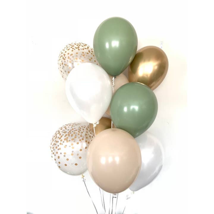 Hullaballoons - Wholesale Balloon - Green and White Balloons | Light Green Wedding Decor | Green and Gold Balloons | Eucalyptus Balloons | Dark Sage Green Bridal Shower Decor