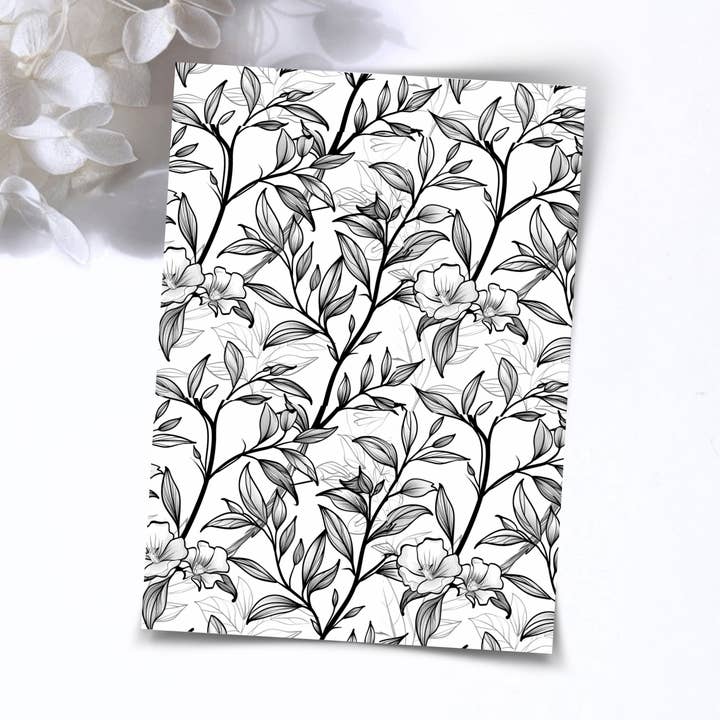 Transfer Paper – Monochrome Floral | For Polymer Clay - Water Transfer Paper - 183 for wholesale by S.I. Originals