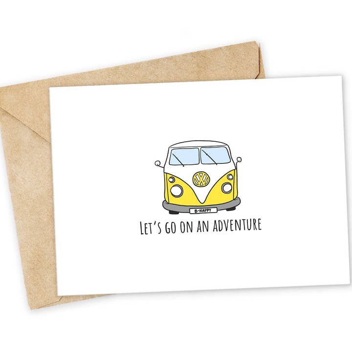VW Van Abenteuer Grußkarte: Handgemachte Glückwunschkarte für den Großhandel von Chewy Lemon Studio