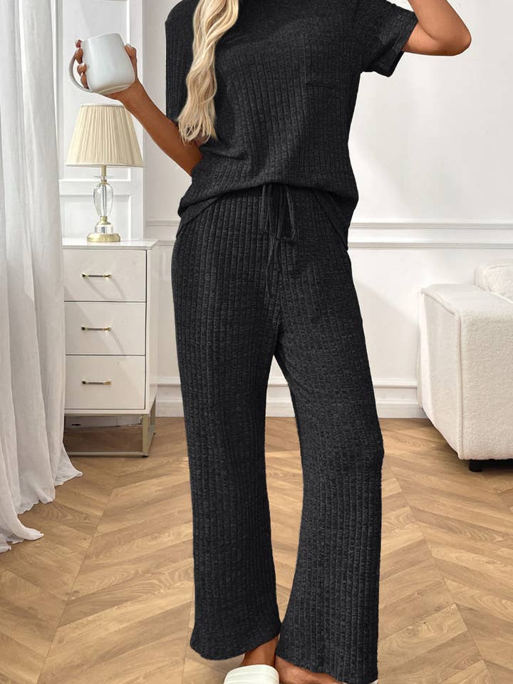 Lovesoft - Wholesale Lounge set – Women's - Ribbed Knit Lounge Set with Short Sleeve Top and Pants12
