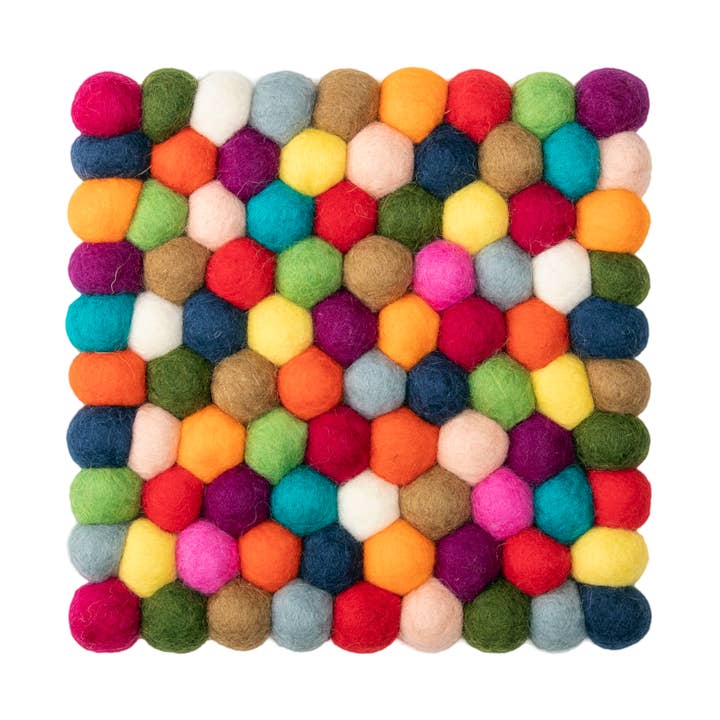 Multicolor Felt Ball Trivet - 8" Square for wholesale by Reefelt