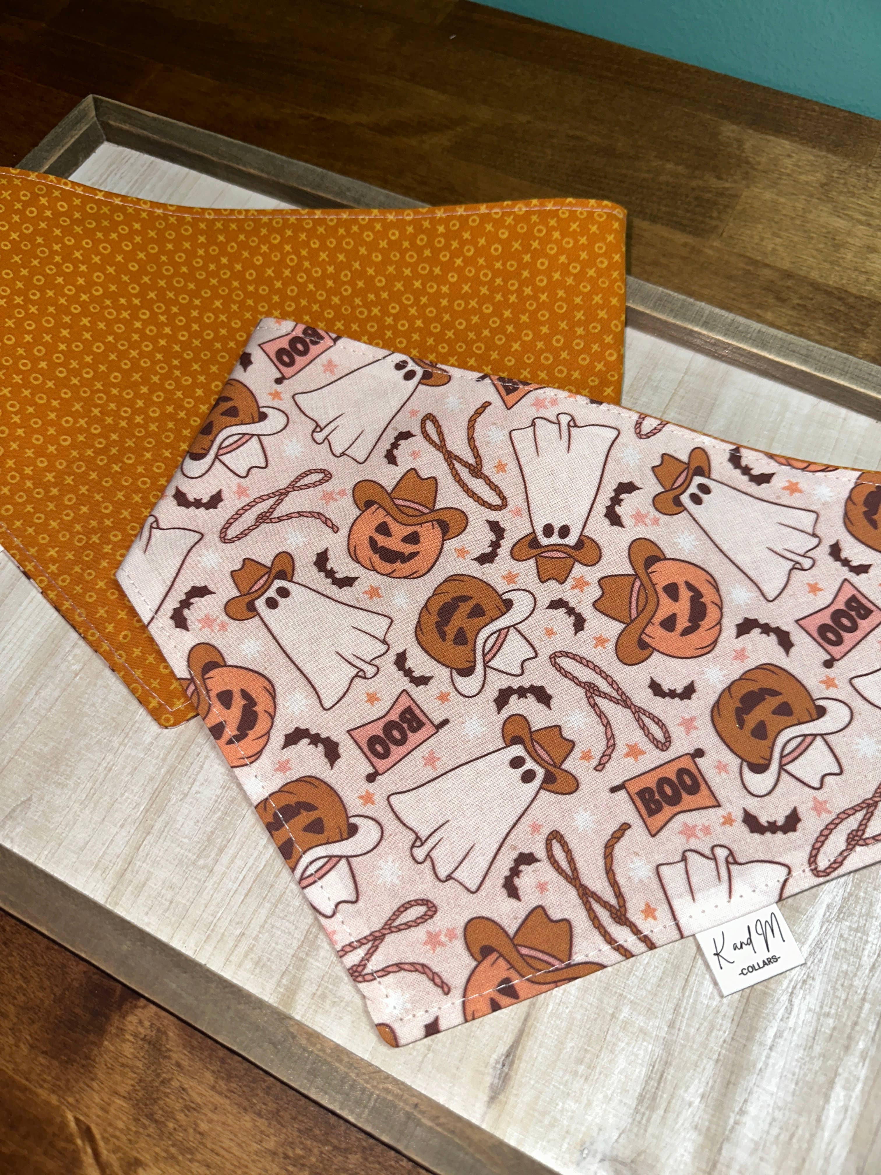 K and M Collars - Wholesale Pet Bandana - Dog - Cowboy Ghosts Reversible Dog Bandana, Halloween, Fall1