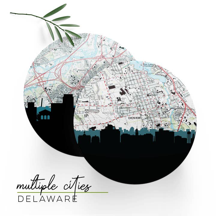 Delaware sæt med 4 coastere | flere byer for engroshandel hos Paperfinch Design