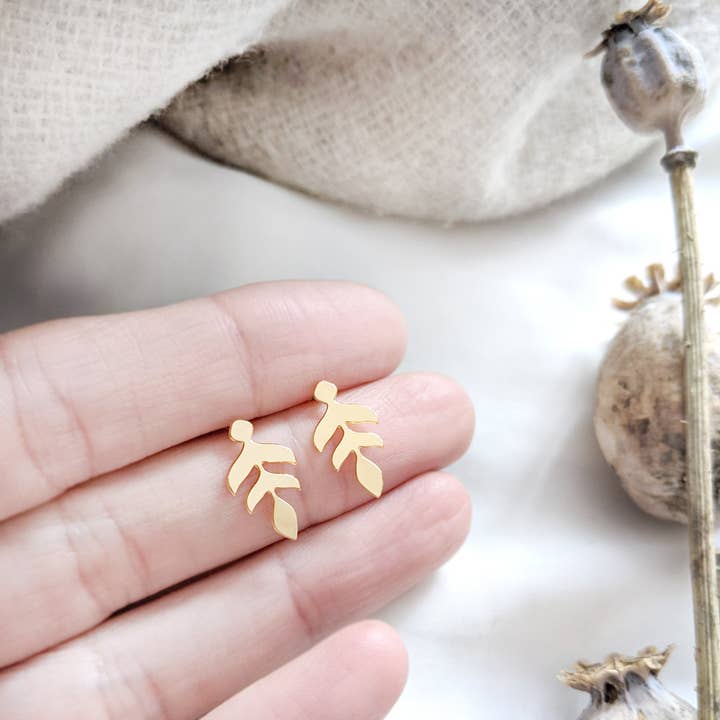 Tiny Wheat Leaf Earrings Gold / Silver for wholesale by Shany Design Studio