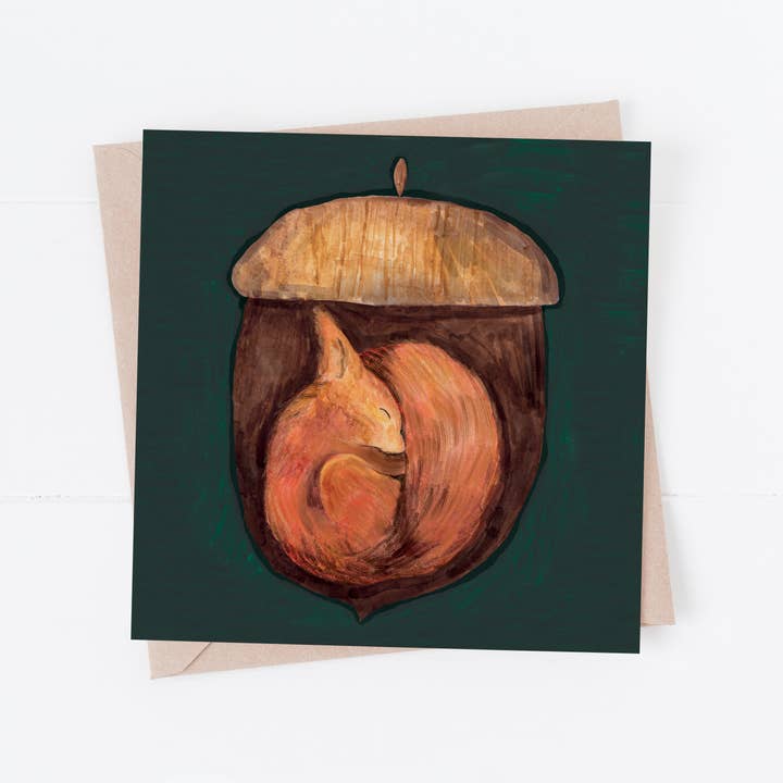 Sleepy Squirrel greeting card for wholesale by Samantha Hall Designs