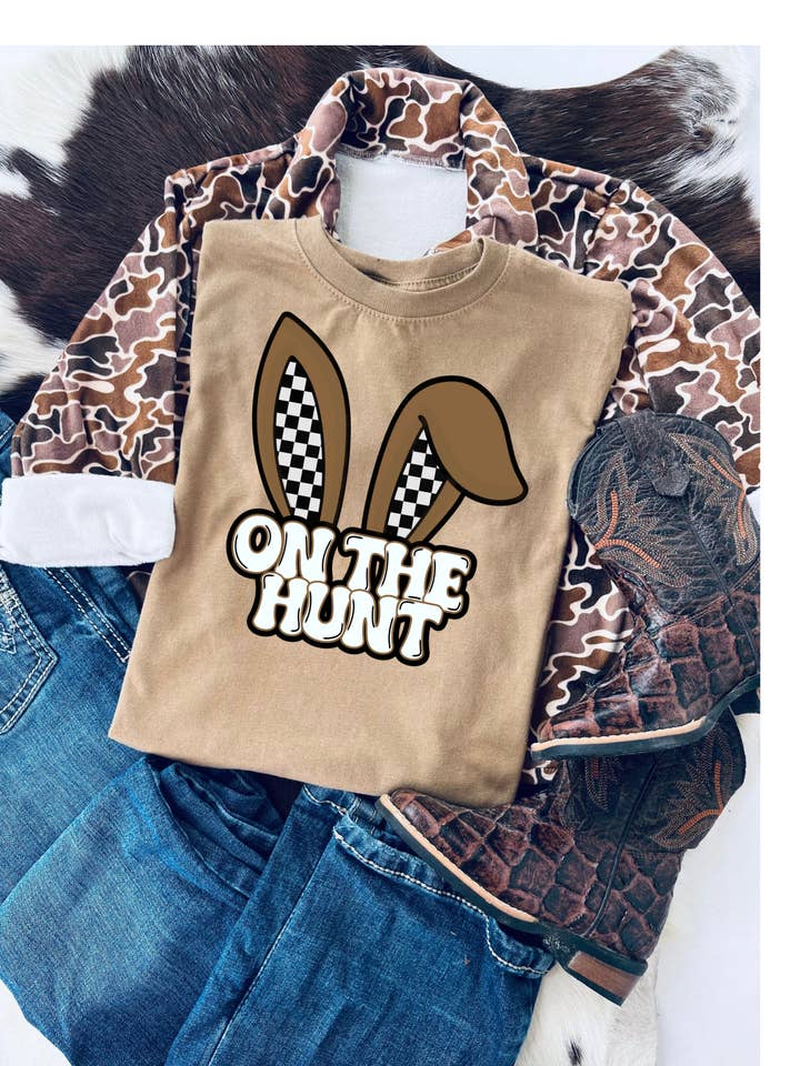 On the hunt bunny ears kids shirt for wholesale by Tiny trendz teez