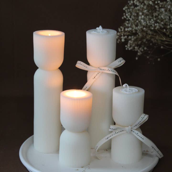 Aesthetic Ribbed Pillar Candle, Aesthetic Candle, Wedding for wholesale by Aguas Claras Organics