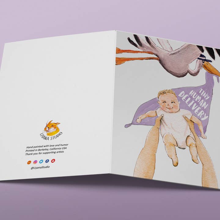 Liyana Studio - Venta al por mayor Tarjetas de bebé - Stork Baby Deliver Light - Divertida tarjeta de bebé1