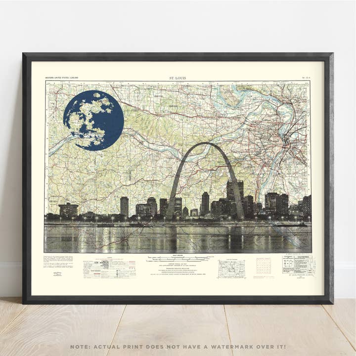 Mapped & Charted - Venta al por mayor Mapas - Misuri | Impresión artística del Arco de San Luis en mapa topográfico