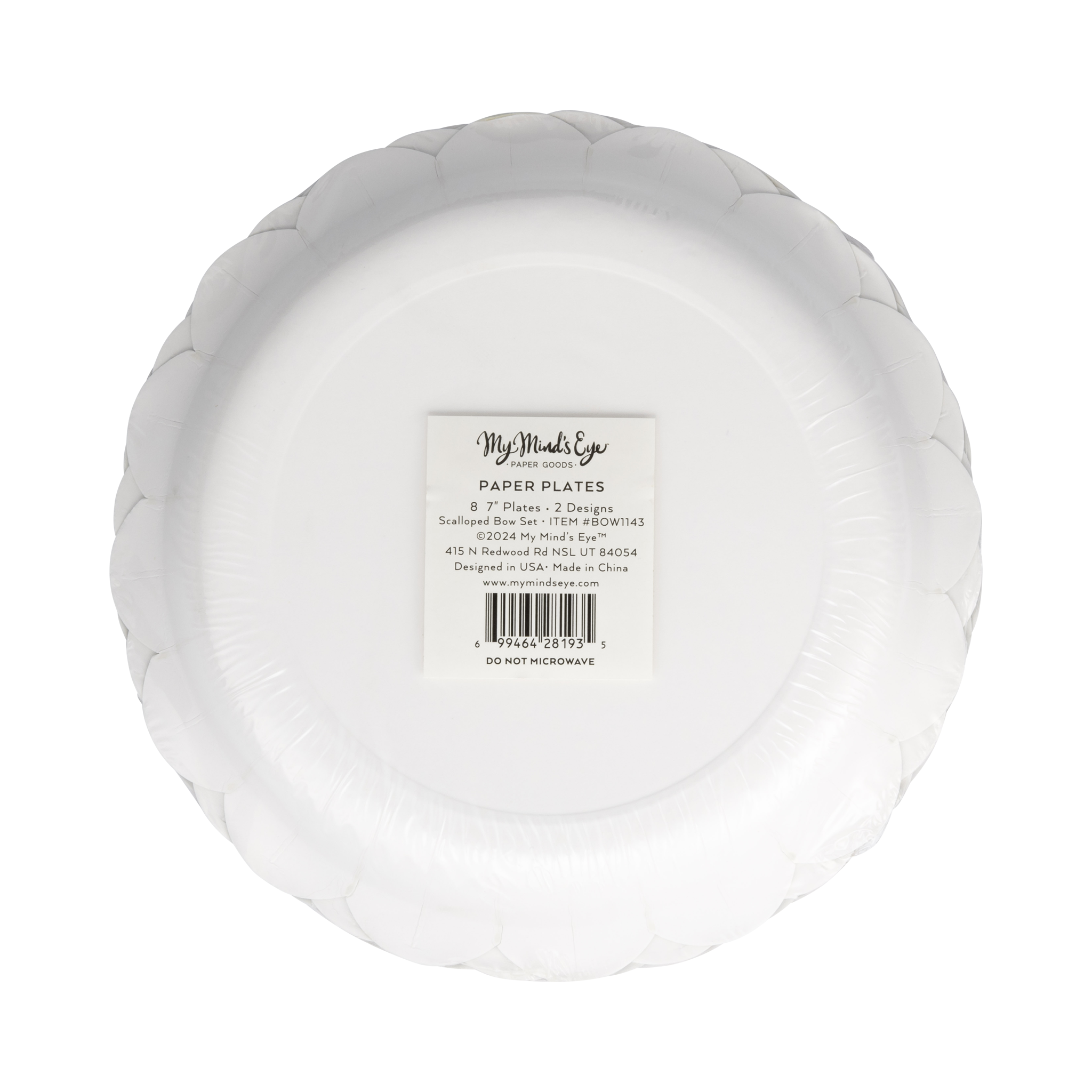 My Mind’s Eye - Wholesale Disposable Plate - BOW1143 - Red and Pink Green and Mint Stripes and Bow Scalloped 7" Plate Set5