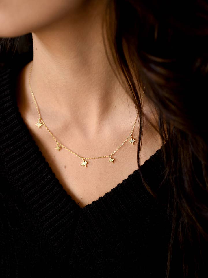 Delicate Multi Star Necklace 925 silver for wholesale by FELIX Z DESIGNS