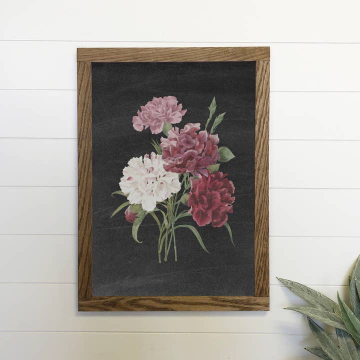 Hangout Home - Wholesale Art Print - Dark Carnations Canvas Wood Sign Framed Wall Art Print1