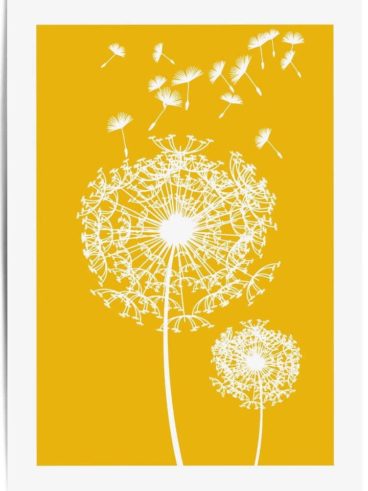 Mustard Yellow Dandelion Wall Art Print for wholesale by THE WALL HABITAT