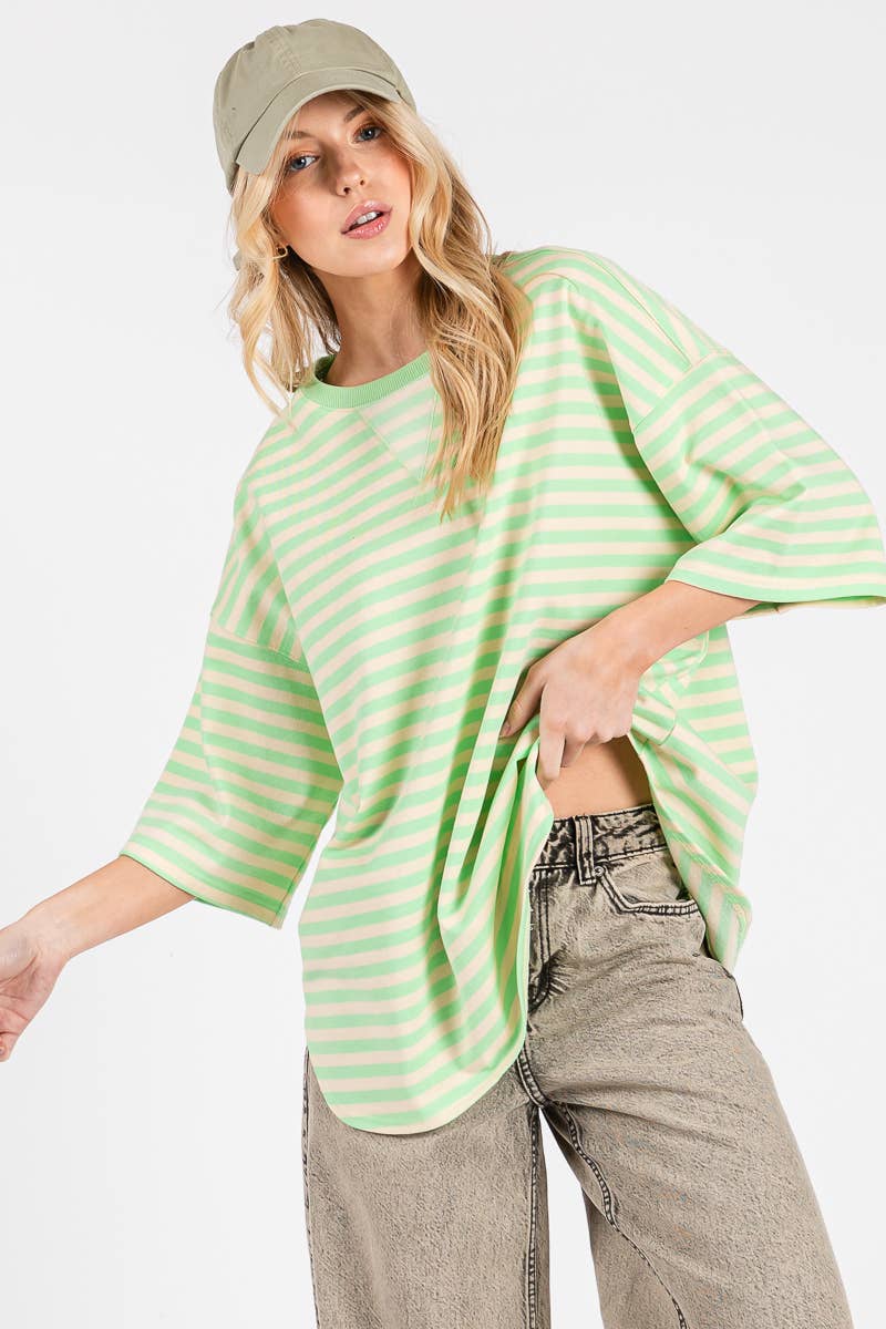 Sewn and Seen - Wholesale Tunic - Women's - STRIPED OVERSIZED SHORT SLEEVE TOP 34