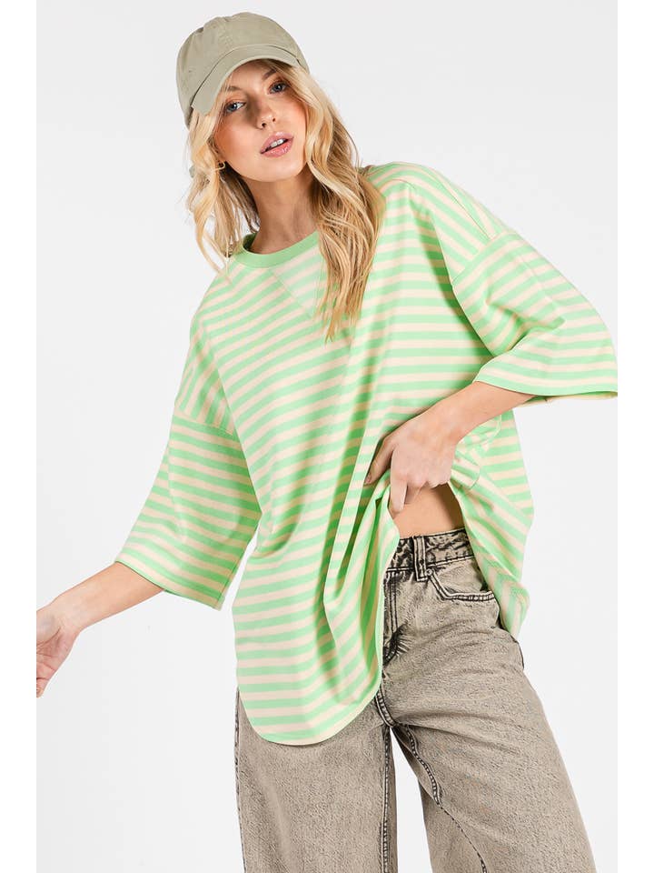 Sewn and Seen - Wholesale Tunic - Women's - STRIPED OVERSIZED SHORT SLEEVE TOP 34
