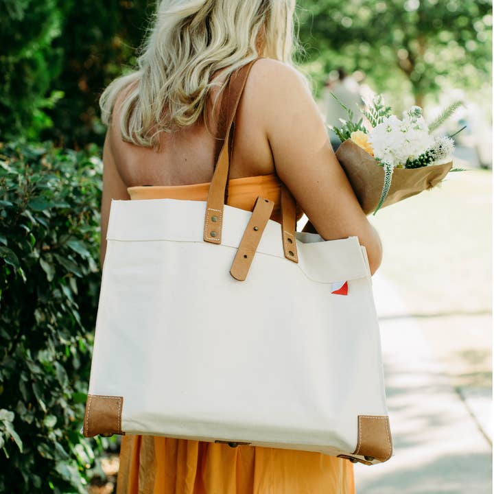 ShoreBags - Wholesale Tote Bag - Women's - Carmel Heavy Canvas Tote Bag with Leather Trim