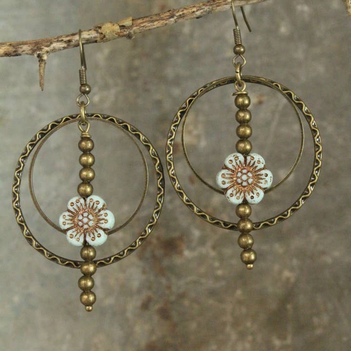 The Primitive Peddler, Inc. - Wholesale Dangle Earrings - Picasso Wildflower Glass Bead Earrings