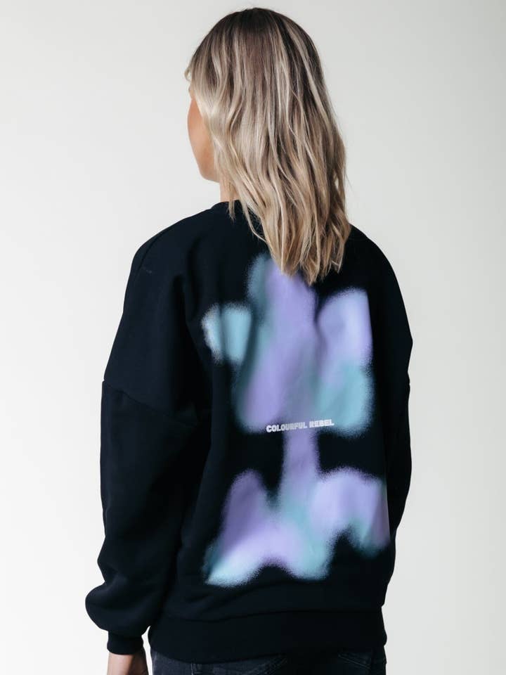 Faded Flower Sweat | Black for wholesale by Colourful Rebel