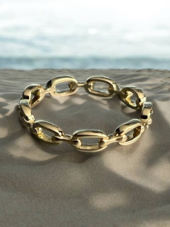 Anel Empilhável com Tema de Elo de Corrente Banhado a Ouro 14k por atacado de Divina Jewelry & Accessories LLC