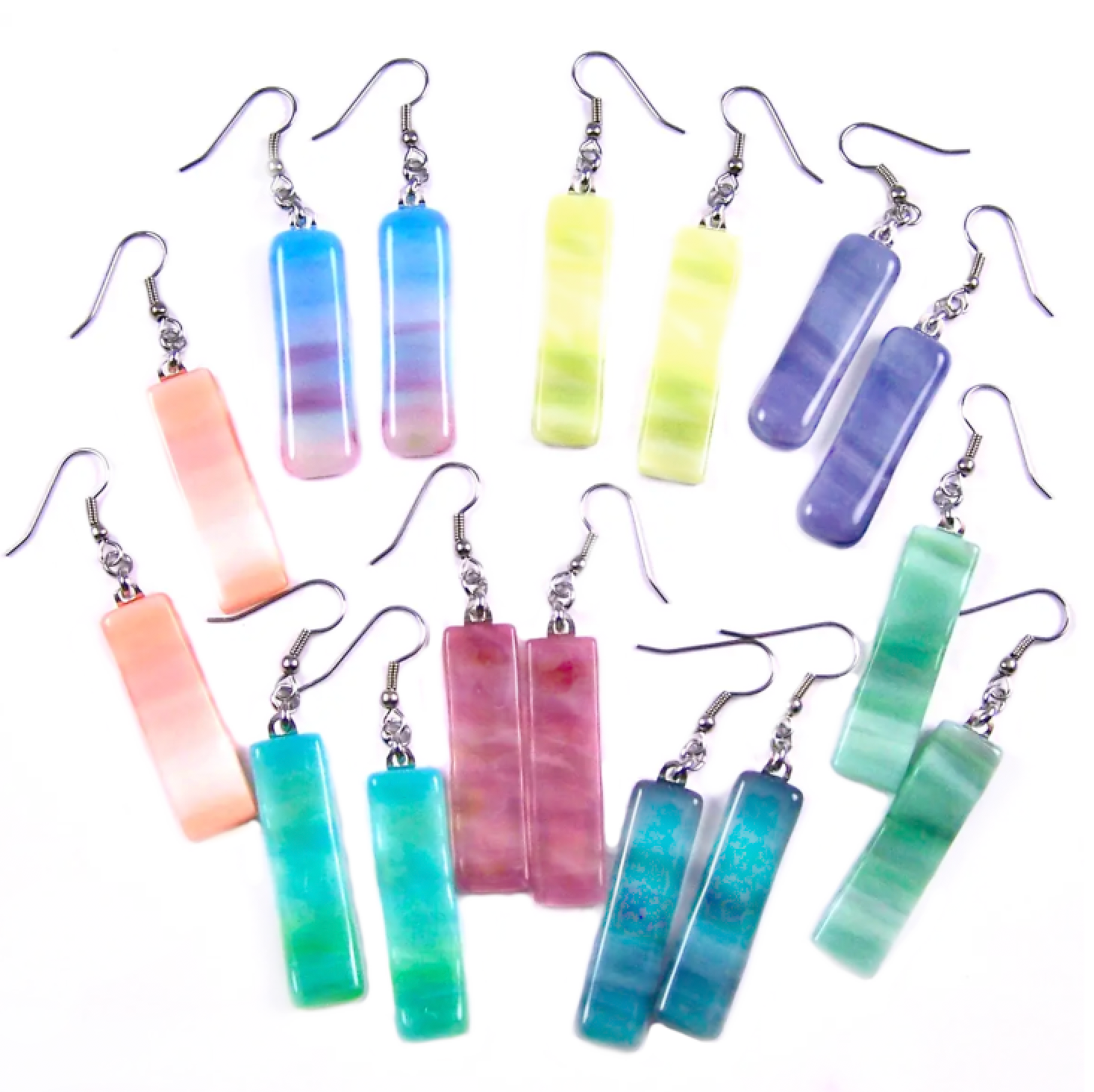 Glass Town USA - Wholesale Dangle Earrings - Stained Glass Earrings - Dangle Long - Pastel Swirls & Pink1