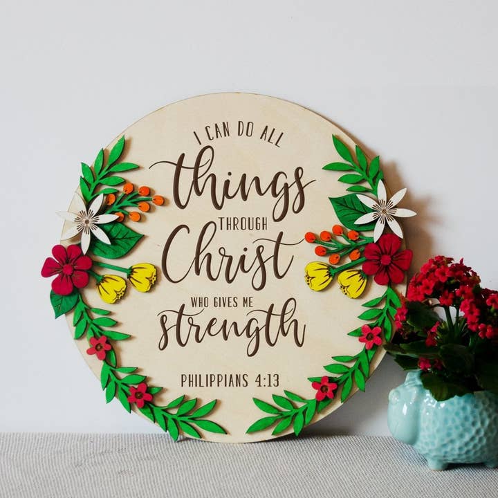 I can do all things - Bible verse scripture wooden wall art for wholesale by Birch and tides