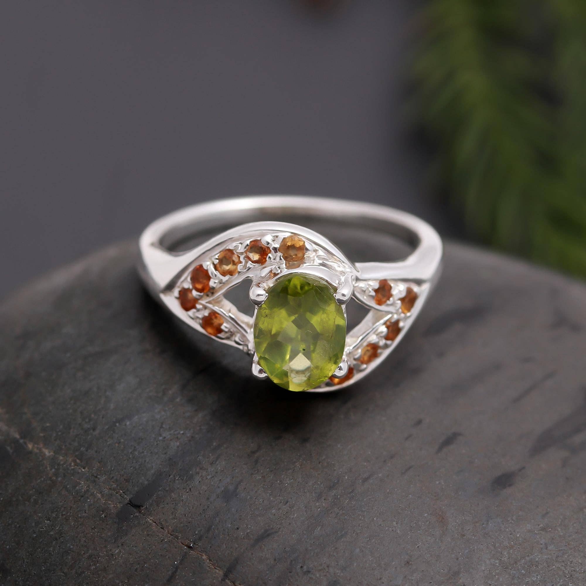 AG 925 JEWELLERY - Wholesale Multi-Stone Ring - 925 Silver Peridot & Citrine Designer Ring2