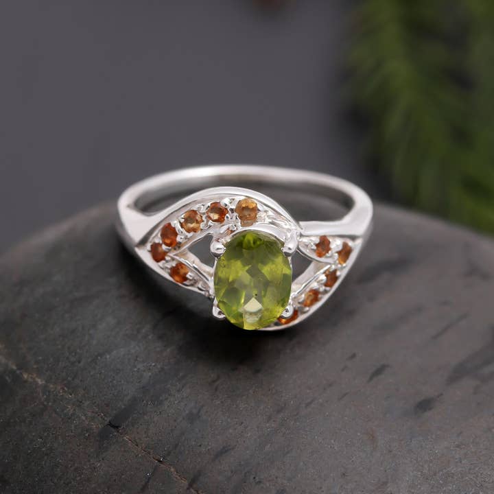 AG 925 JEWELLERY - Wholesale Multi-Stone Ring - 925 Silver Peridot & Citrine Designer Ring2