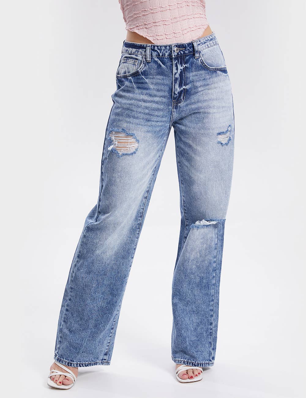 Sweetkama - Vente Jean – femme - Pantalon en jean à jambe droite à taille haute pour tous les jours | Jeans SKP67337