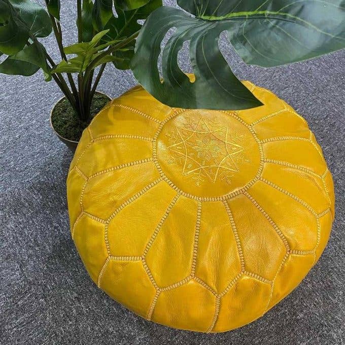 HandmadeBestSeller - Wholesale Pouf - Moroccan Leather Pouf ( Yellow ) unfilled2