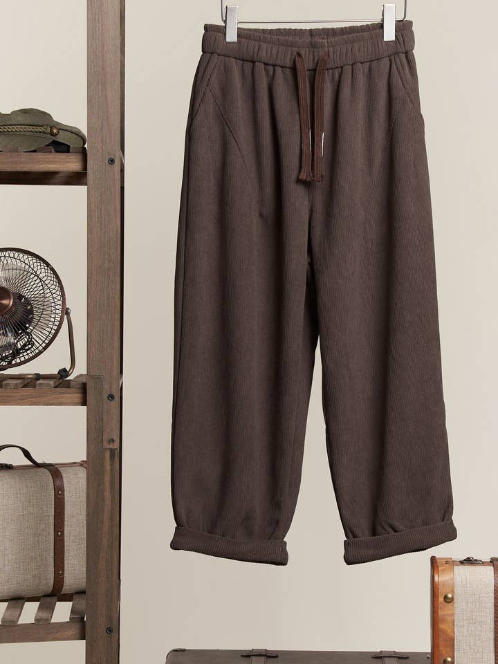 Daddy Fit Corduroy Baggy Pants with Elastic Waist for wholesale by Mello.