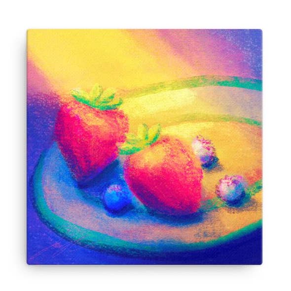 Strawberries and Blueberries Painting | Fruit Fine Art Print for wholesale by JoyousJoyfulJoyness
