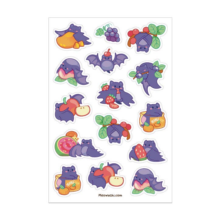 Foglio adesivo trasparente Fruit Bat per la vendita all'ingrosso da parte di Meowashi Studio