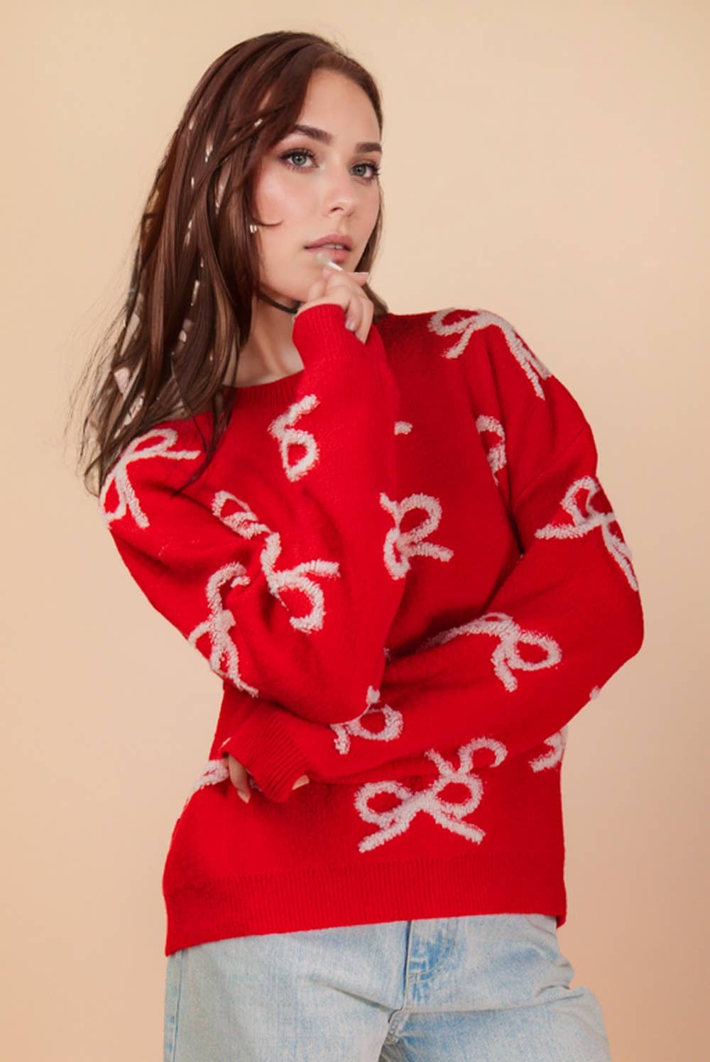 VERY J - Wholesale Knit Sweater - Women's - 12W3516NX-PLUS SIZE Bow Textured Graphic Knit Sweater Top6