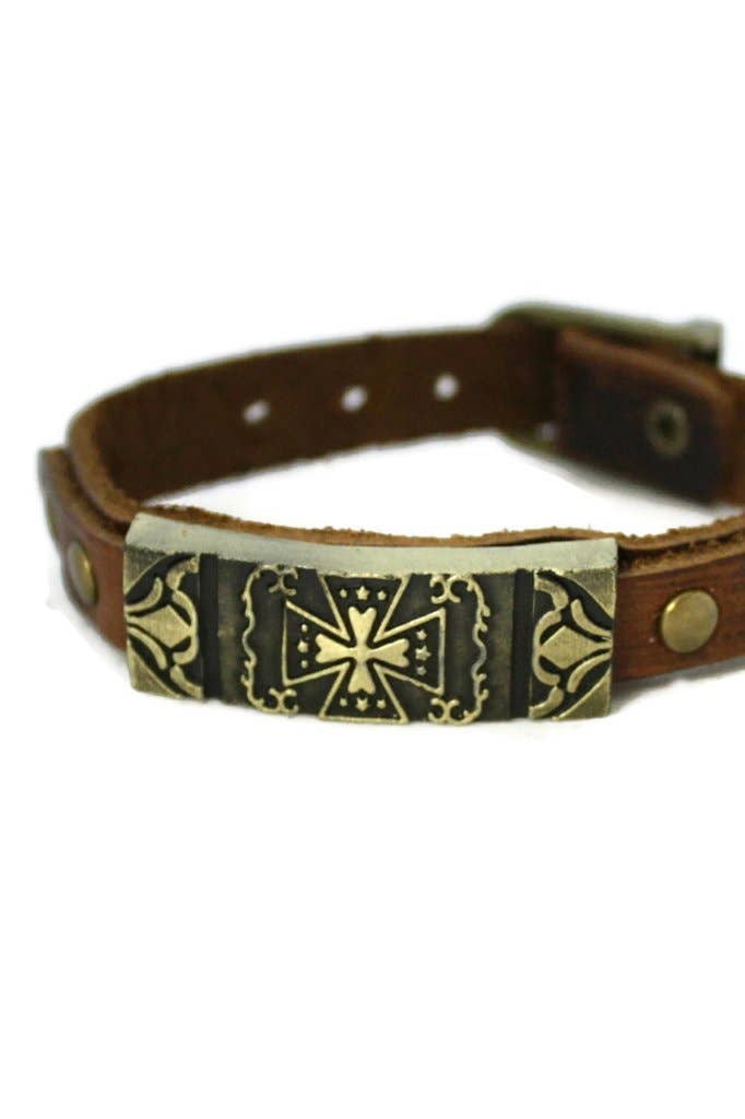 Destination Oils - Wholesale Aromatherapy Bracelet - Studded Cross Leather Essential Oil Bracelet - Unisex