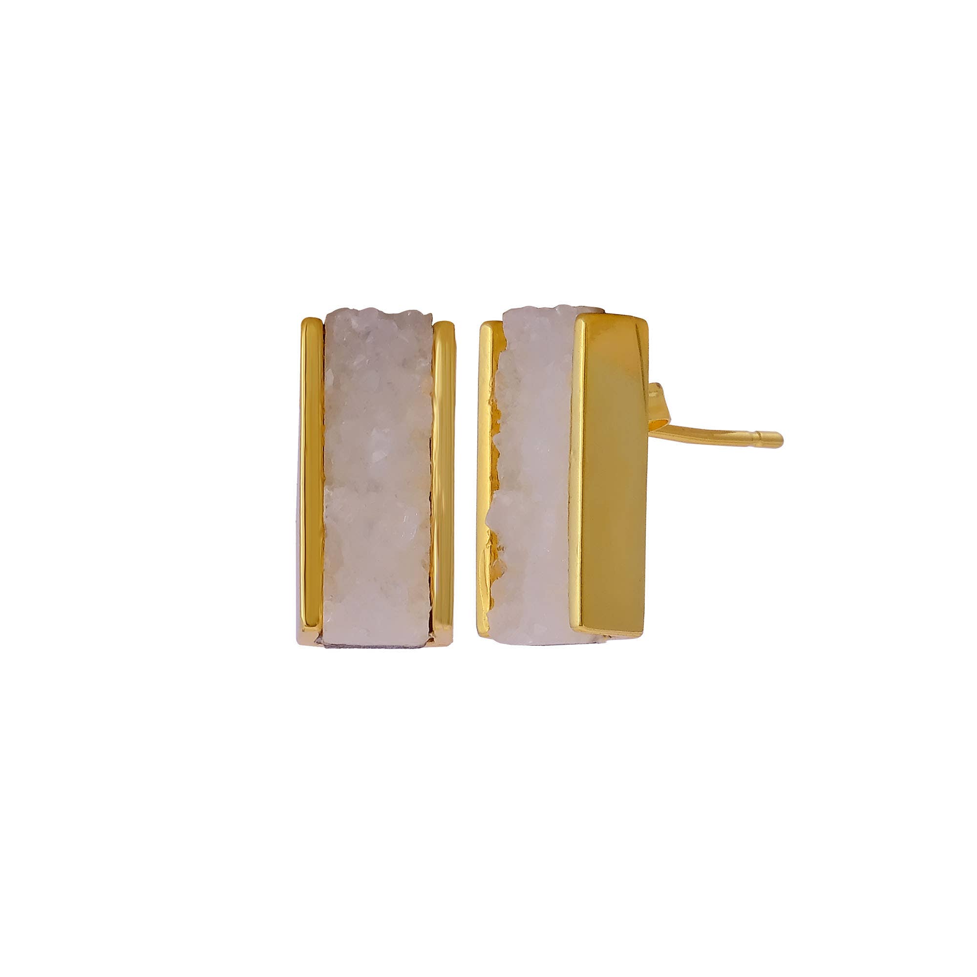 El Joyero - Wholesale Stud/Post Earrings - White Druzy Gemstone Gold Plated Collet Set Stud Earring1