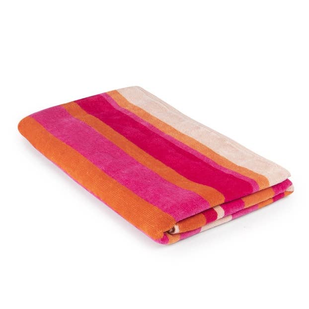 Allure Bath Fashions - Wholesale Strandlaken - Velours gestreept strandlaken - 100% katoen roze / blauw4