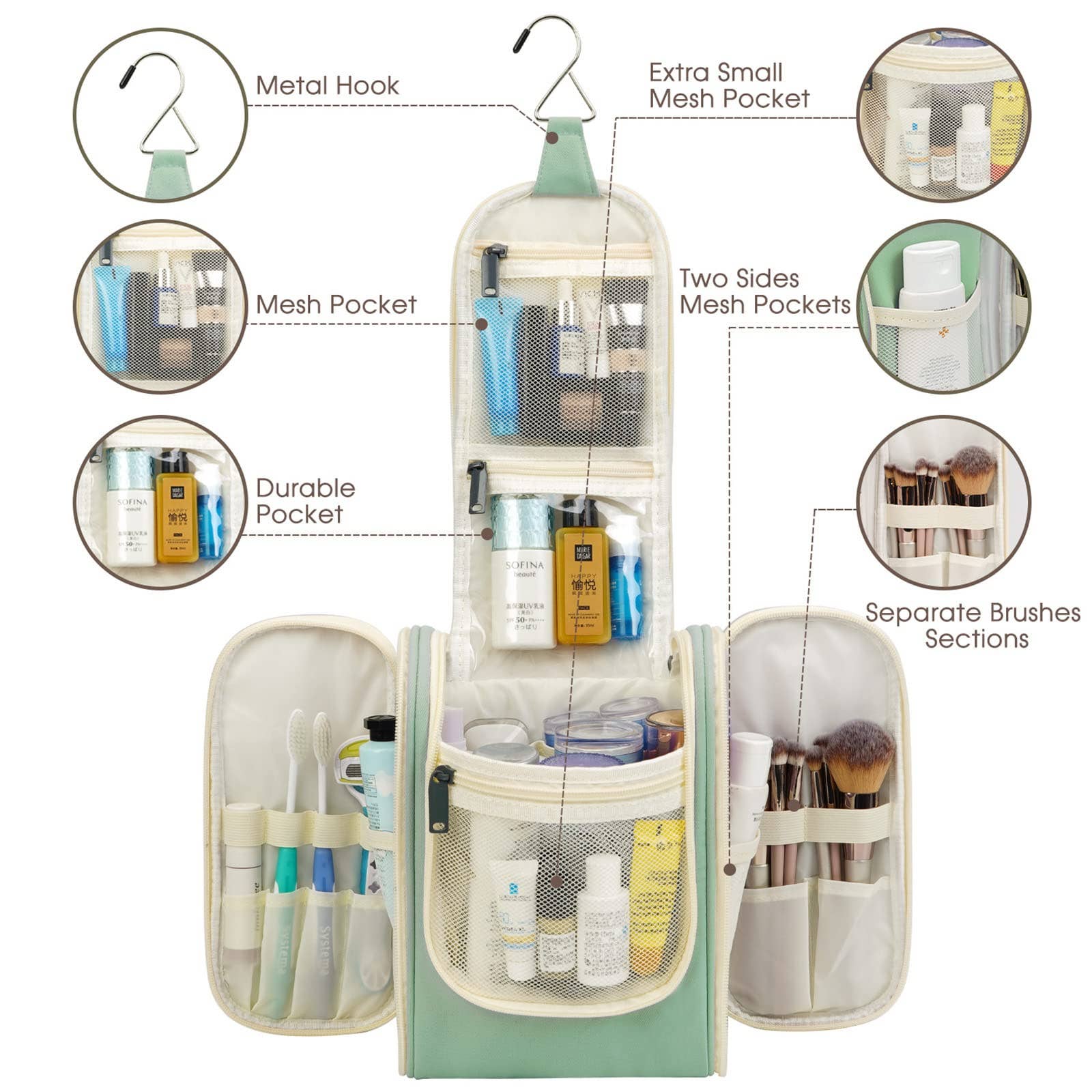 NARWEY INC - Wholesale Toiletry Bag - Women's - Large Hanging Toiletry Bag With Hook Cosmetics Organizer146